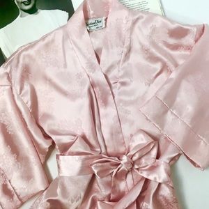 Vintage Christian Dior Pink Satin Kimono Robe - Sm